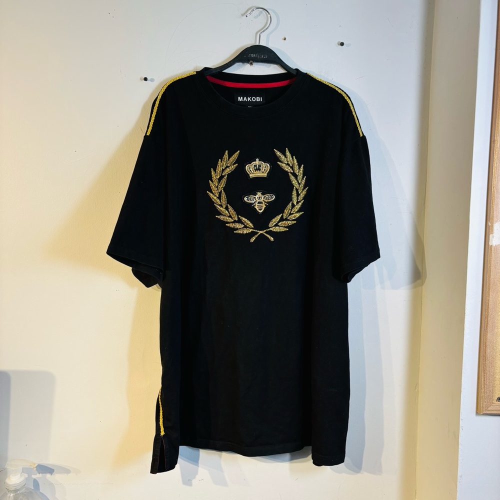 Makobi T-Shirt Black Crown Short Sleeve Streetwear Men's Size 3X Y2K